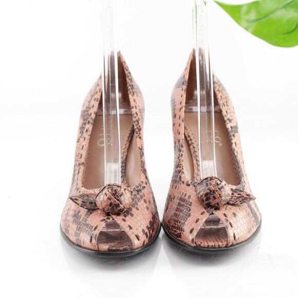 Franco Sarto Women Pump Size 7.5 Pink Snakeskin Leather Peep Toe Heel Dress Shoe - Picture 2 of 13